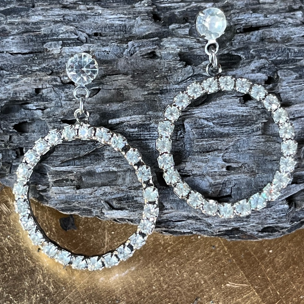 Dangle Drop Hoop Earrings Rhinestone - Picture 3 of 6